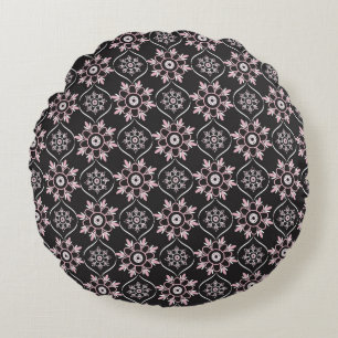 Cojín Redondo Boho Mandala Rosa y Negro