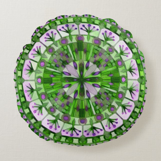 Cojín Redondo Boho Mosaic Tile Green Grass - (Anverso)
