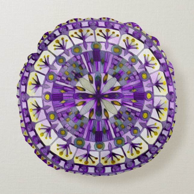 Cojín Redondo Boho Mosaic Tile Violet Flame - (Anverso)