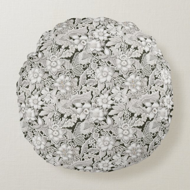 Cojín Redondo Boho Vintage Floral Lace (Anverso)