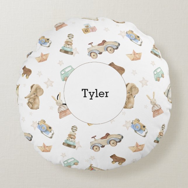 Cojín Redondo Boho Vintage Toyos Bebé Nursery White (Anverso)
