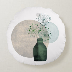 Cojín Redondo Boho Zen Floral Dandelis En Una Botella