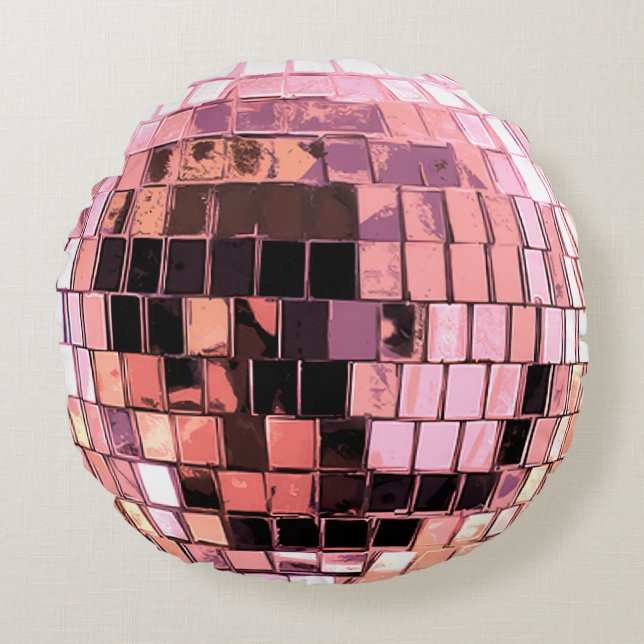 Cojín Redondo Bola de Disco Rosa (Anverso)