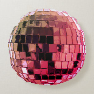 Cojín Redondo Bola de discoteca rosa oscuro