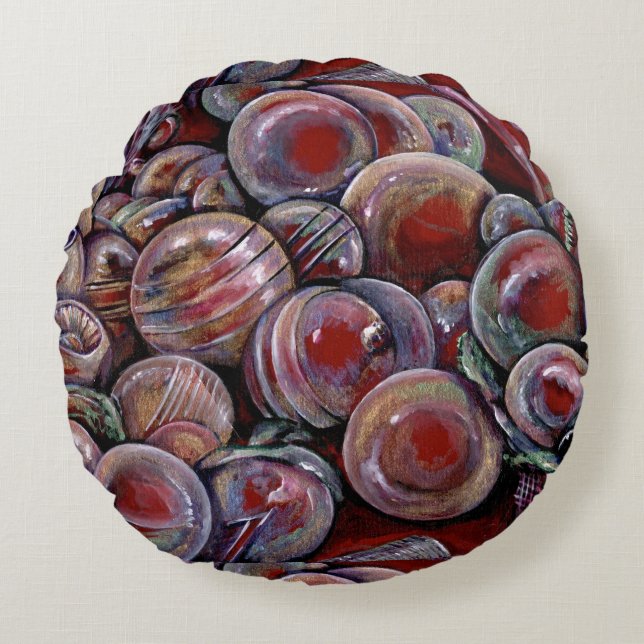 Cojín Redondo Bolas de Navidades rojos (Anverso)