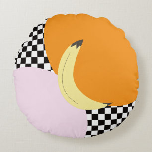Cojín Redondo Bold Banana Cuadrada Rosa Naranja Negro
