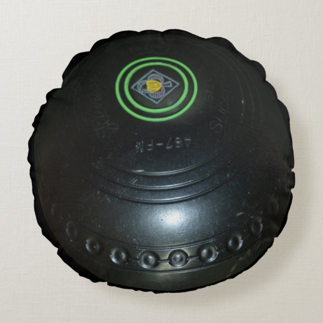 Cojín Redondo Bolera de jardín negro, (Anverso)