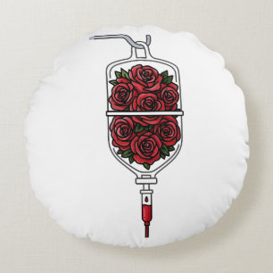 Cojín Redondo Bolsa de IV Rosas Rojas – Símbolo de Amor y Pasión