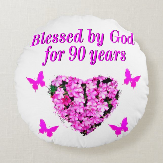 COJÍN REDONDO BONITO 90.ª FLORAL DE CUMPLEAÑOS (Anverso)