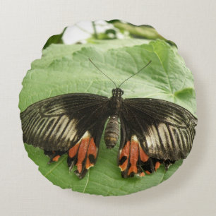 Cojín Redondo Bonito Black Red and Gold Butfly Pillow
