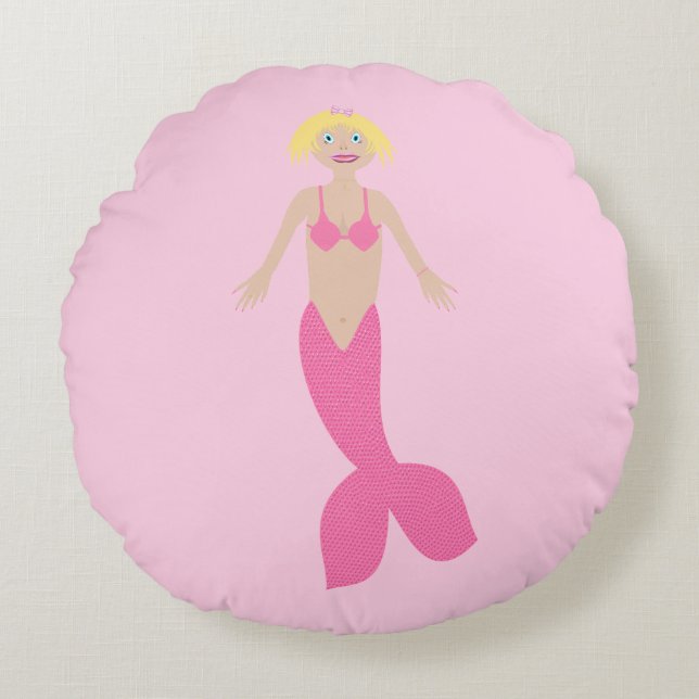 Cojín Redondo Bonito Fantasía rosa Mermaid (Anverso)