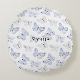 Cojín Redondo Bonito Mariposas Blancas Púrpuras