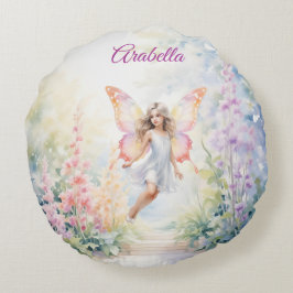 Cojín Redondo Bonito Pastel de Mariposa en Jardín de Flores