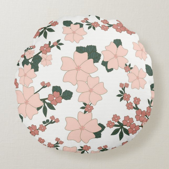 Cojín Redondo Bonito Peach Floral (Anverso)