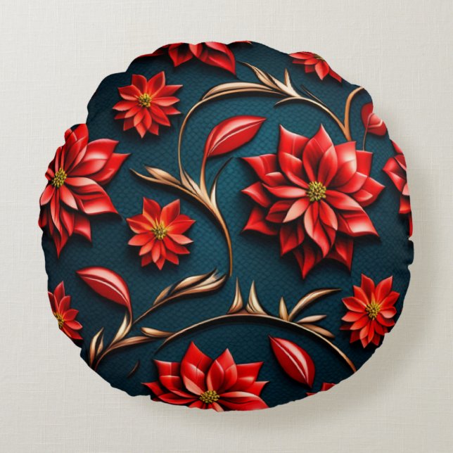 Cojín Redondo Bonito Poinsettia (Anverso)