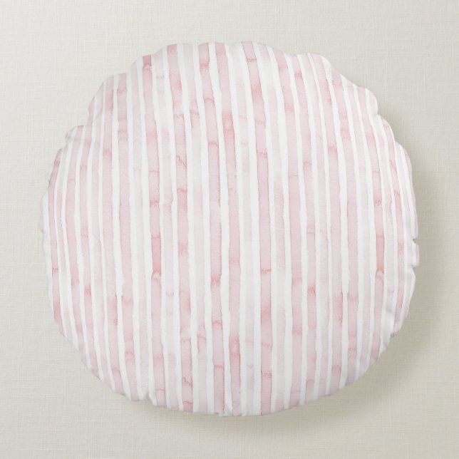 Cojín Redondo Bonito Tiras Blancas Rosa Floral (Anverso)