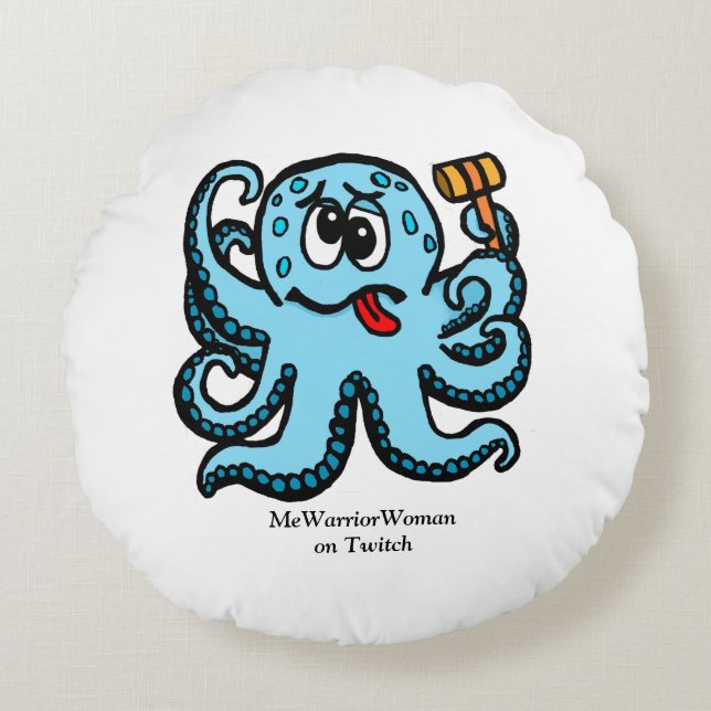 Cojín Redondo Bonk Octopus, Mujer MeWarrior en Twitch (Anverso)