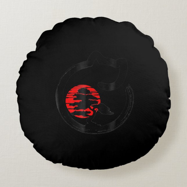 Cojín Redondo Bonsai Tree Enso Circle Cat Lover Bonsai (Anverso)