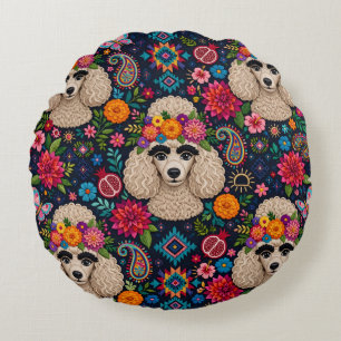 Cojín Redondo Boo22 Artista Caniche Boho Floral – Caniche Colori