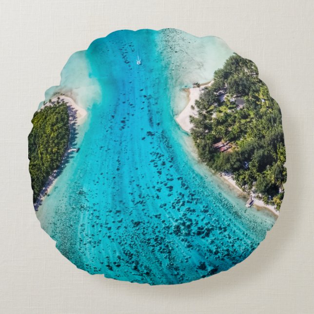 Cojín Redondo Bora Bora - Camino Al Océano (Anverso)