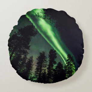 Cojín Redondo Borealis de la aurora en Laponia finlandesa
