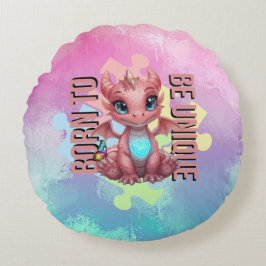 Cojín Redondo Born to Be Unique – Dragon Heart Cute Baby Dragon