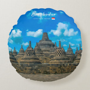 Cojín Redondo Borobudur, Indonesia - Templo budista antiguo