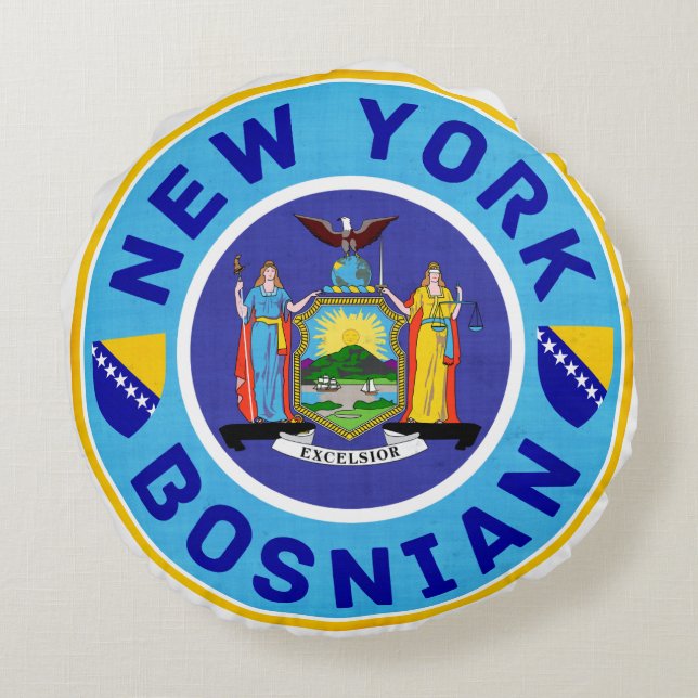 Cojín Redondo Bosnio-americano de Nueva York (Reverso)
