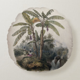Cojín Redondo Bosque Antiguo de Árboles de Plátano Tropical   Bo