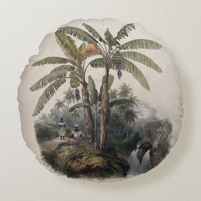 Cojín Redondo Bosque de árboles plásticos tropicales antiguos |  (Anverso)