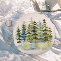 Bosque de pinos verde brumoso vintage