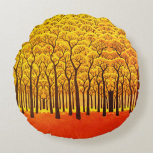Cojín Redondo Bosque Dorado de Otoño