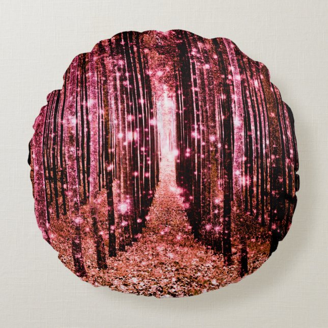 Cojín Redondo Bosque Mágico Melocotón Rosa (Anverso)