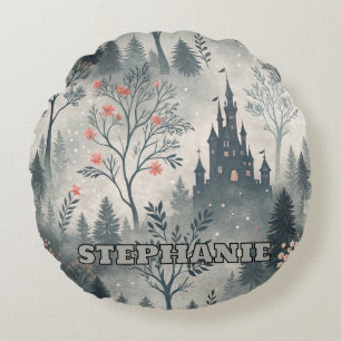Cojín Redondo Bosque nigeriano encantado con Castillo Oscuro - É