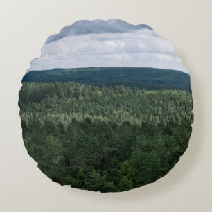 Cojín Redondo Bosque Nórdico Con Nubes Foto De Paisaje Natural