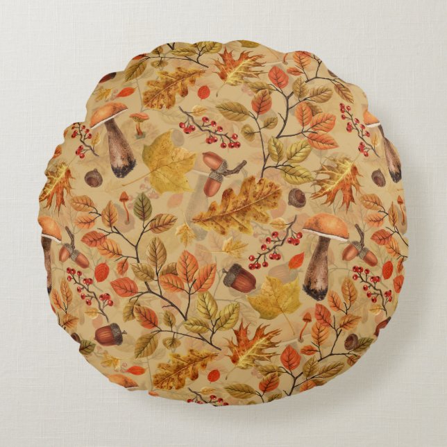 Cojín Redondo Bosque otoñal en ocre (Anverso)