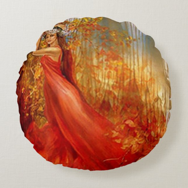 Cojín Redondo Bosque Rojo (Anverso)