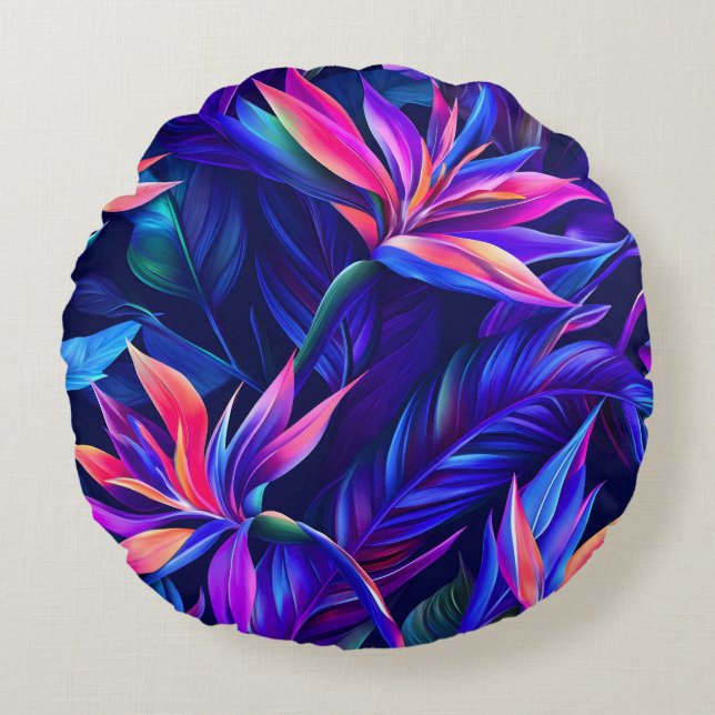 Cojín Redondo Bosque tropical nocturno (Anverso)