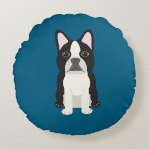 Cojín Redondo Boston Terrier azul