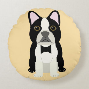 Cojín Redondo Boston Terrier beige