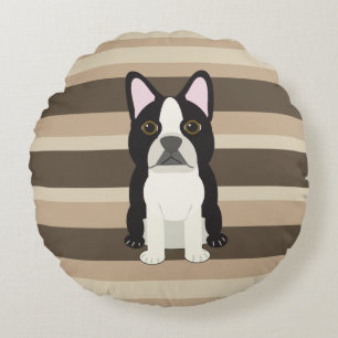 Cojín Redondo Boston Terrier Neutral rayado 