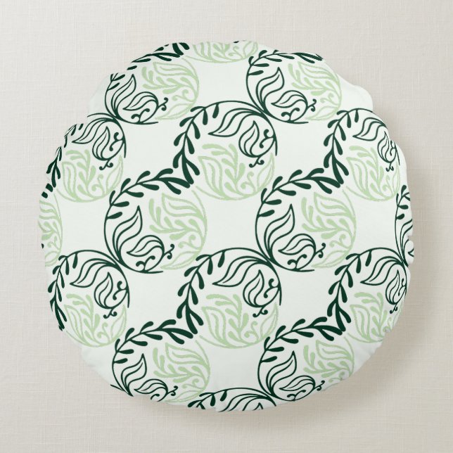 Cojín Redondo Botanical Harmony in Emerald Round Pillow (Anverso)