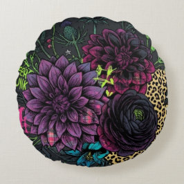 Cojín Redondo Botanical Punk Floral Pillow Dark Aesthetic Grunge