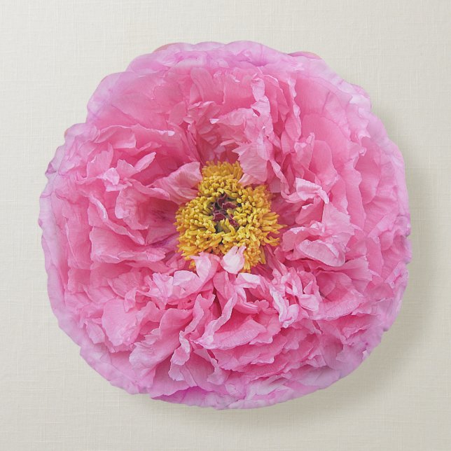 Cojín Redondo Botánico floral del Peony rosado (Anverso)