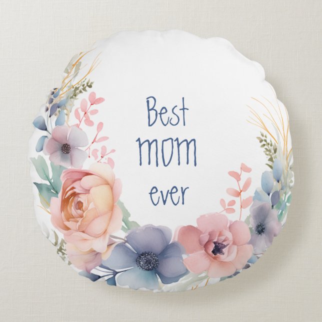 Cojín Redondo Botánico Romántico Floral Acuarela (Anverso)