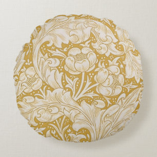 Cojín Redondo Botón de soltero floral de oro de William Morris