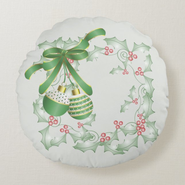 Cojín Redondo Boughes de rosa verde claro y claro (Anverso)