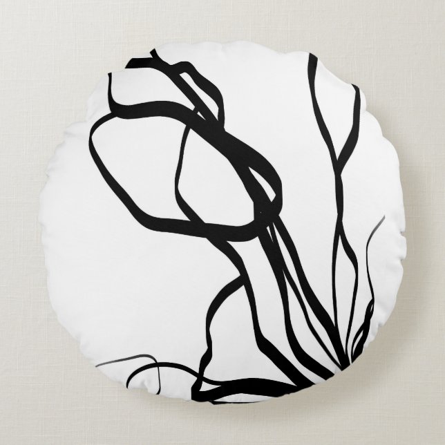 Cojín Redondo Bouquet Blanc: Resumen blanco y negro (Anverso)