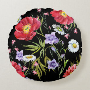 Cojín Redondo Bouquet de flores acuáticas: patrón sin foco