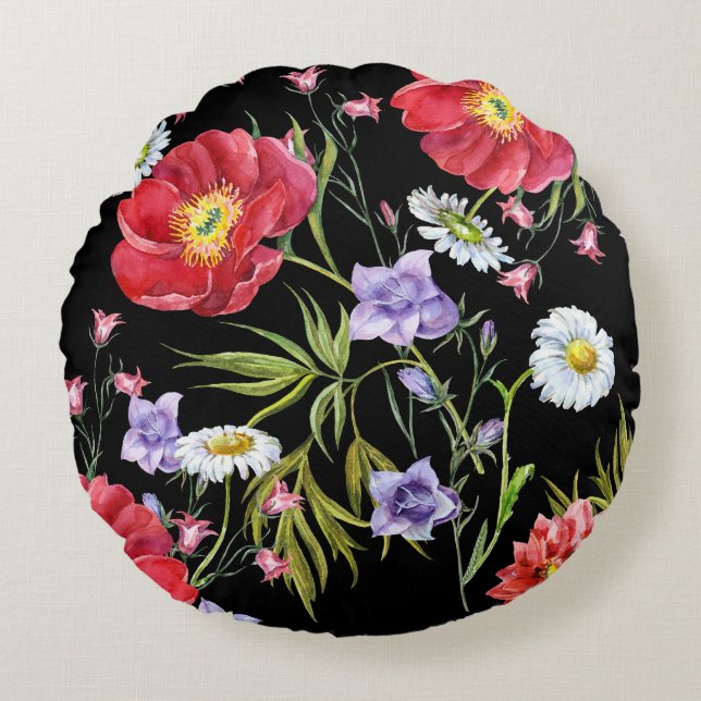 Cojín Redondo Bouquet de flores acuáticas: patrón sin foco (Anverso)